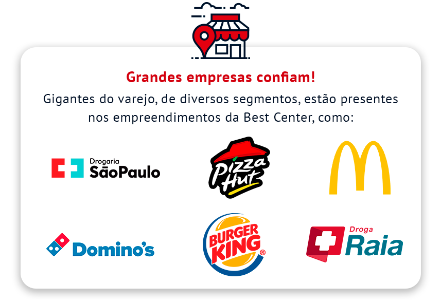 Diversos segmentos já optaram pela expansão de marca em um empreendimento da Best Center. Pizza Hut, e Burger Kings são alguns dos exemplos.