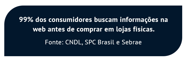 Com o varejo omnichannel, lojas físicas e virtuais devem estar conectadas. De acordo com a pesquisa da CNDL, SPC Brasil e Sebrae, 99% dos consumidores buscam informações na web antes de comprar em lojas físicas. 