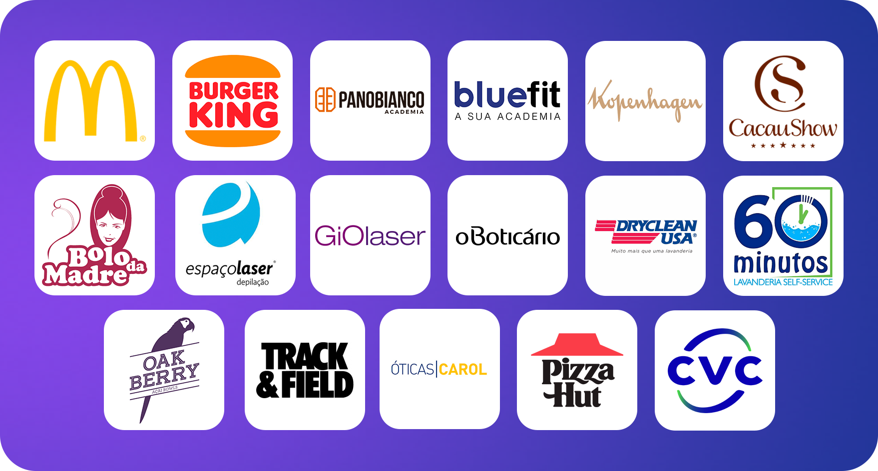 Logos de diferentes marcas que realizaram expansão de franquias